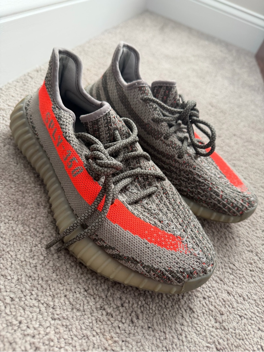 Yeezy Boost 350 V2 Grey with Bright Orange Stripe